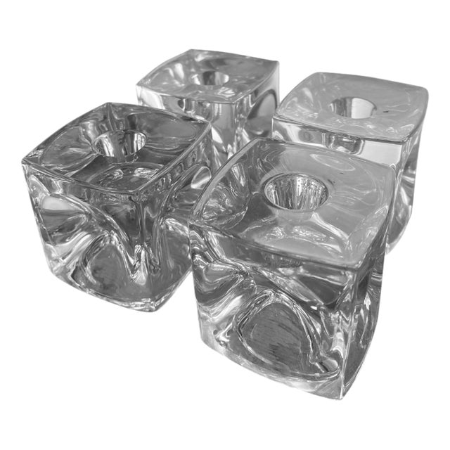 Glass Ice Cube Candleholders by Rudolf Junikl, Set of 4 For Sale