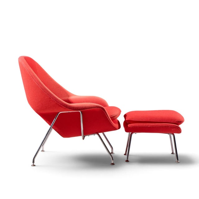 Eero Saarinen for Knoll Mid Century Medium Womb Chairs - Pair With Ottoman For Sale - Image 11 of 13