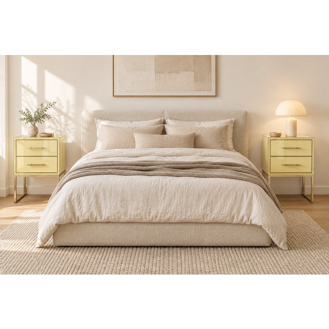 Wood Butter Yellow Murano Glass Nightstands with Brass Loop Bases from Justfurnituress SRL, Set of 2 For Sale - Image 7 of 8