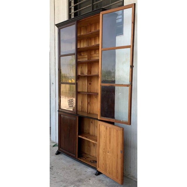 Late 19th Century Spanish Large Pine Cupboard or Bookcase With Glass Vitrine, 19th Century For Sale - Image 5 of 8