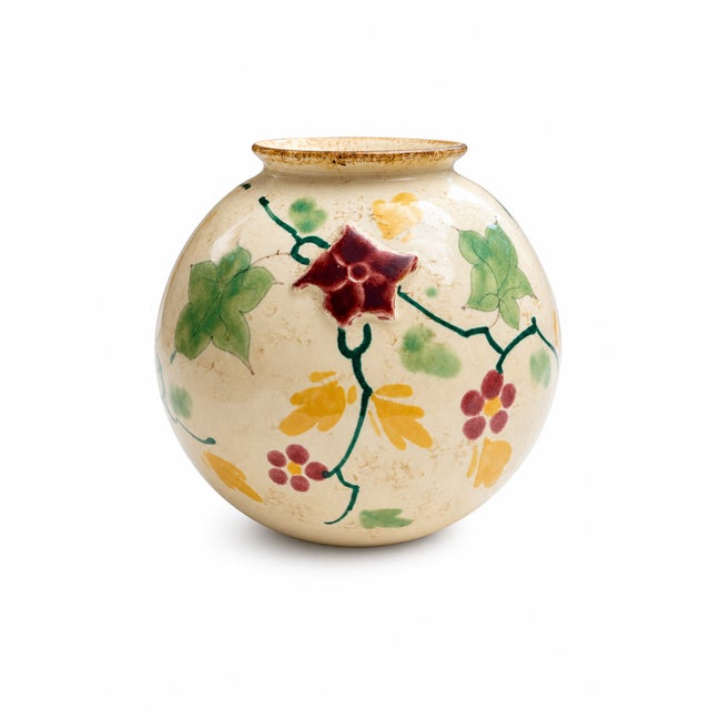 Mid-Century Modern Dutch Art Nouveau Style Rozet Series Barbotine Ceramic Vase by Regina Gouda, 1950s For Sale - Image 3 of 6