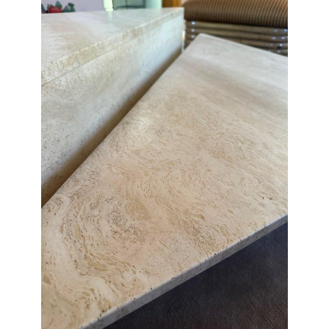 Italian Vintage Two Part Travertine Modular Coffee Table Attributed to Up & Up, Circa 1970s For Sale - Image 3 of 7