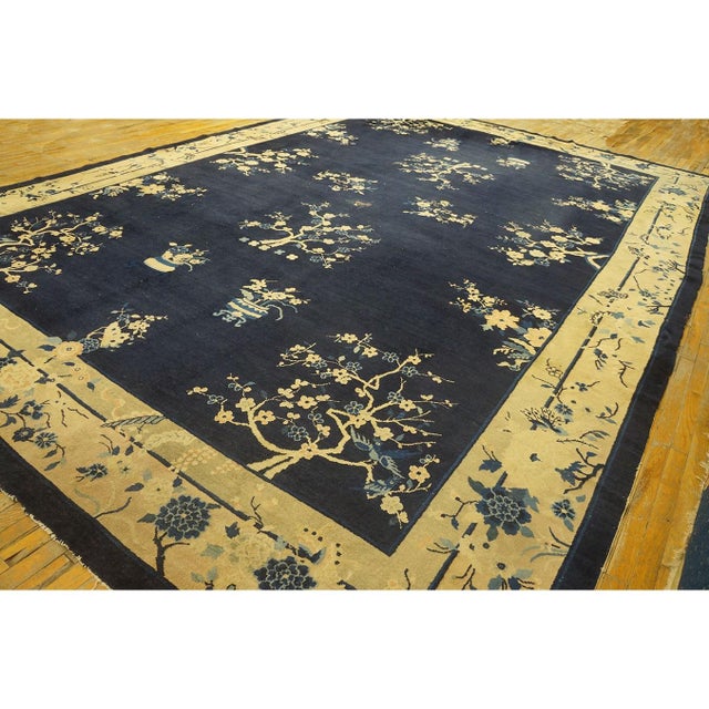 1920s 1920s Large Oversized Big Antique Chinese Peking Birds Vase Floral Wool Rug For Sale - Image 5 of 9
