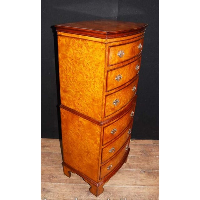 Wood Regency Burl Walnut Chest on Chest Bow Front Commode For Sale - Image 7 of 9