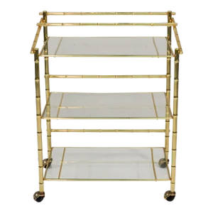 Three-Tiered Brass Bamboo Bar Cart