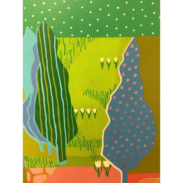 Late 20th Century Framed Vintage Original Abstract Landscape Painting Hockney-Style For Sale - Image 5 of 9
