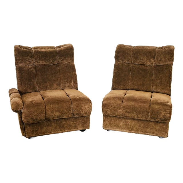 Vintage Armchairs in Velvet, 1960s, Set of 2, For Sale