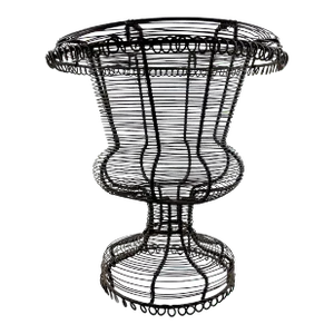 Antique French Pedestal Urn Hand Made Black Twisted Wire Basket, Late 19th C.