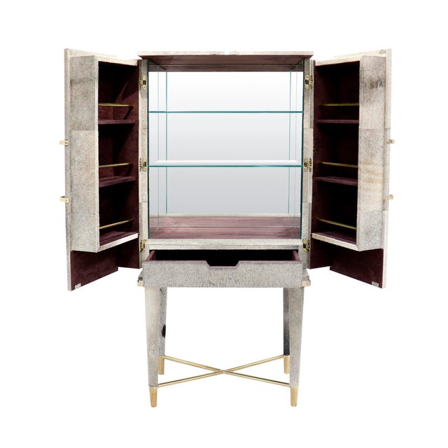 Pasargad Home Safari Steel & Cowhide Bar Cabinet For Sale In New York - Image 6 of 12