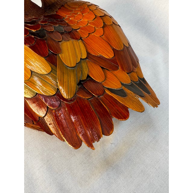 Burnt Umber Asian Folk Art Duck Wicker Lidded Basket For Sale - Image 8 of 11