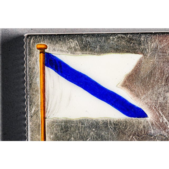 19th Century Lovely Sterling Silver Antique English Hand Painted Enamel Nautical Flag Victorian Match Safe Vesta Case Tobacciana For Sale - Image 5 of 14