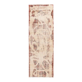 Early 20th Century Vintage Distressed Ivory Handmade Wool Runner For Sale
