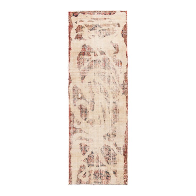 Early 20th Century Vintage Distressed Ivory Handmade Wool Runner For Sale