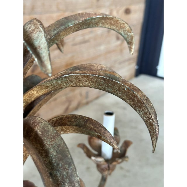 Brown Vintage Tole Pineapple Five-Light Chandelier With Gilt Metal Leaves For Sale - Image 8 of 12