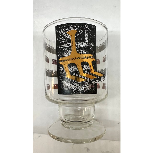Cera Lincoln beer glasses set of 7 Mid-century24k gold and Black transparent glasses. Design on front shows gold bars...
