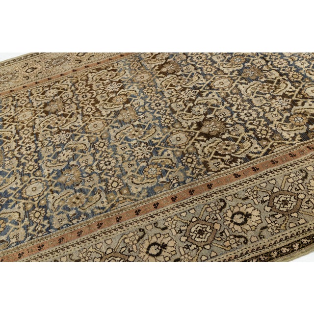 Antique Malayer Style Hand-Knotted Wool Rug With Botanical Motif in Indigo For Sale - Image 4 of 11