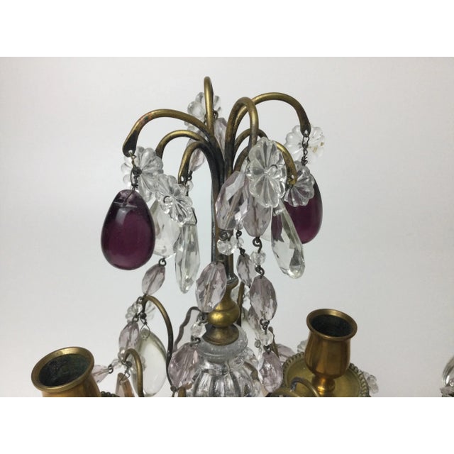 Early 20th Century Early 20th Century Clear Amethyst & Amber Crystal Girandole Candelabras - A Pair For Sale - Image 5 of 10