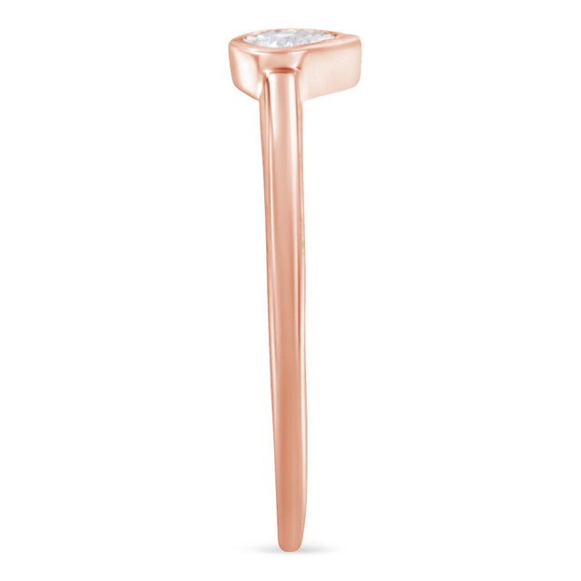 14K Rose Gold Plated .925 Sterling Silver 1/20 Carat Diamond Teardrop Pear-Shaped Miracle Set Petite Fashion Ring (J-K Color, I1-I2 Clarity) - Size 7 For Sale - Image 4 of 6
