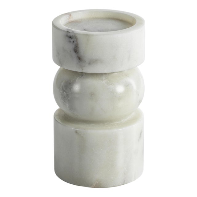 Marrakesh Marble Pillar Candle Holders, Set of 2, Small For Sale
