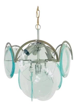 1960s Mid-Century Three-Tier Chrome and Glass Chandelier by Vistosi