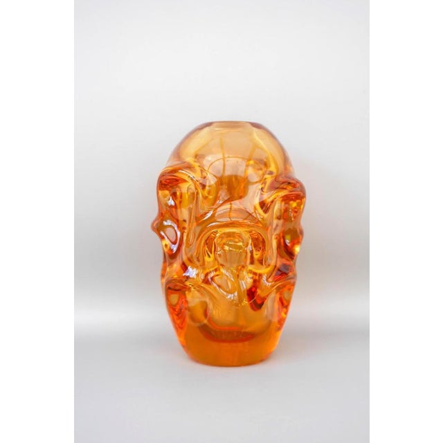 Red Mid-Century Modern Handmade Crystal Vase in Bright Orange by Börne Augustsson for Åseda For Sale - Image 8 of 17