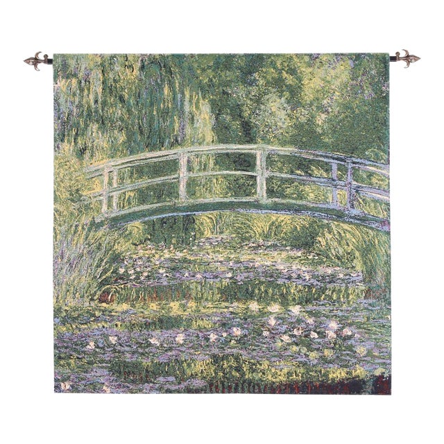 Giverny Bridge by Monet Loom Woven Tapestry - 96 X 96 Cm (3'2" X 3'2") - Requires Rod Size 2 For Sale