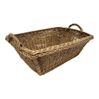 Vintage 1930s European Woven Wicker Market Basket For Sale