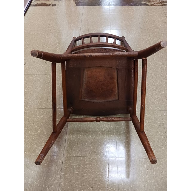 Antique American Pressed Back Oak Dining Chair With Embossed Leather Seat For Sale - Image 14 of 14