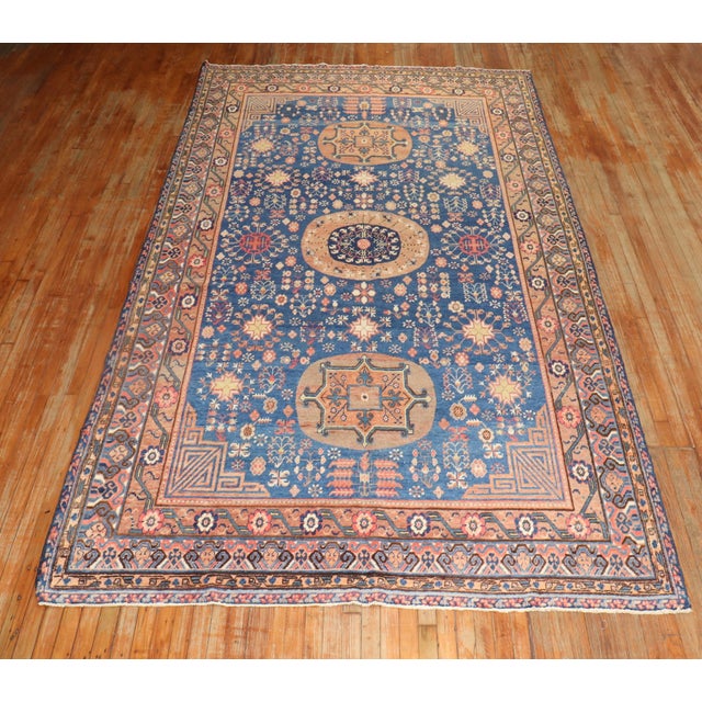 Asian Antique Blue 20th Century Khotan Antique Gallery Rug - 6'10" x 13'2" For Sale - Image 3 of 8