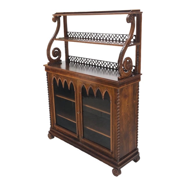 Antique 19th Century English Regency Carved Rosewood Tiered Sideboard For Sale