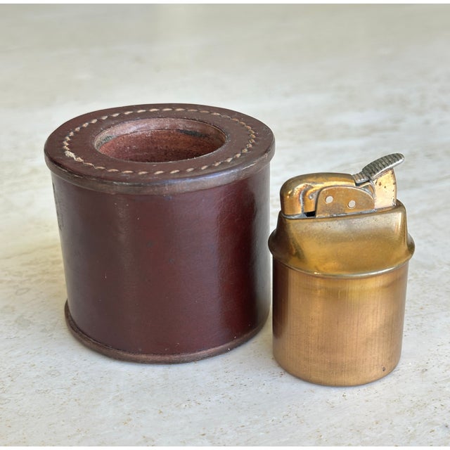 Mid 20th Century Vintage Stitched Leather Table Lighter For Sale - Image 5 of 6