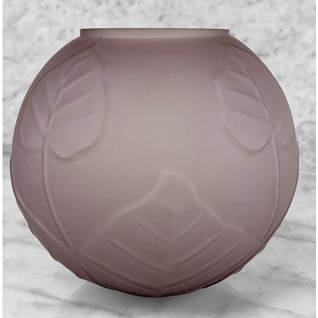 Art Deco Vintage Art Deco Amethyst Purple Satin Glass Botanical Round Vase For Sale - Image 3 of 10