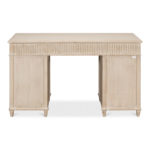 Stone Gray Reeded Pine Pedestal Desk in Stone Grey For Sale - Image 8 of 11