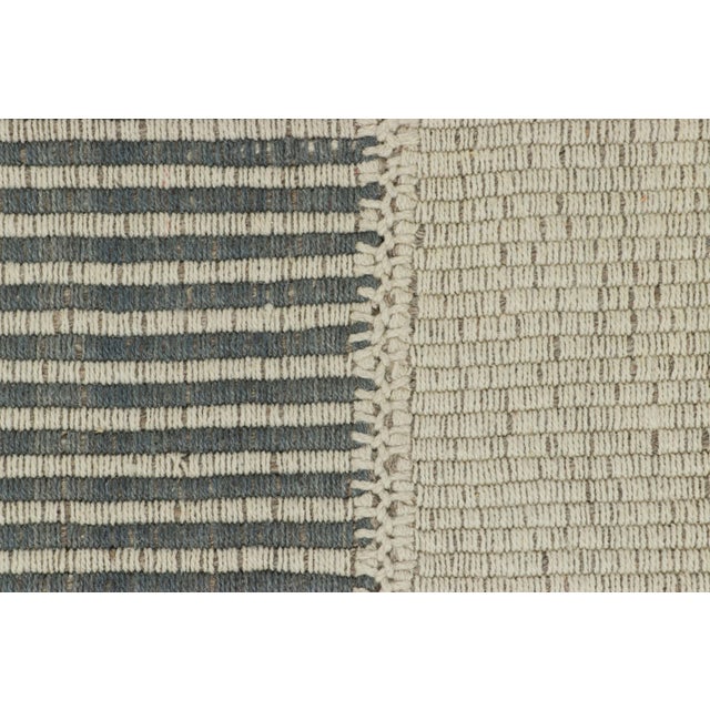 Contemporary Rug & Kilim’s Contemporary Kilim in Slate Gray, White and Beige Textural Stripes For Sale - Image 3 of 7