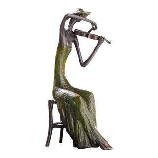 Ruth Bloch Woman Playing Violin Israeli Bronze Sculpture For Sale