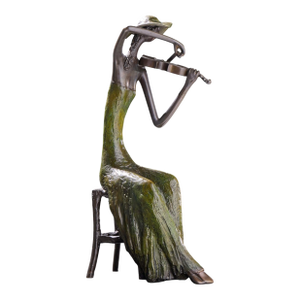 Ruth Bloch Woman Playing Violin Israeli Bronze Sculpture