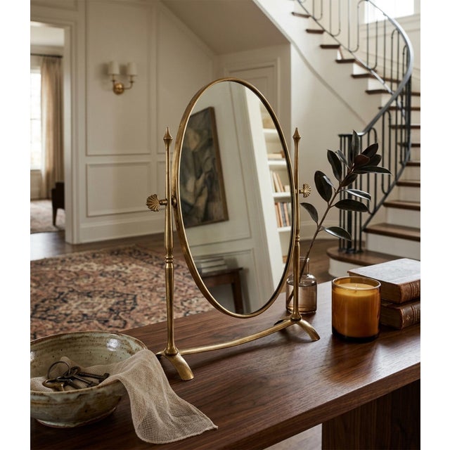 Gold Adjustable Table-Top Mirror with Brass Frame, Italy, 1950s For Sale - Image 8 of 9