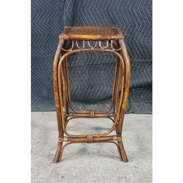 Mid-Century Modern Bentwood Woven Rattan Pedestal Table Sculpture Stand Boho 24" For Sale - Image 9 of 17