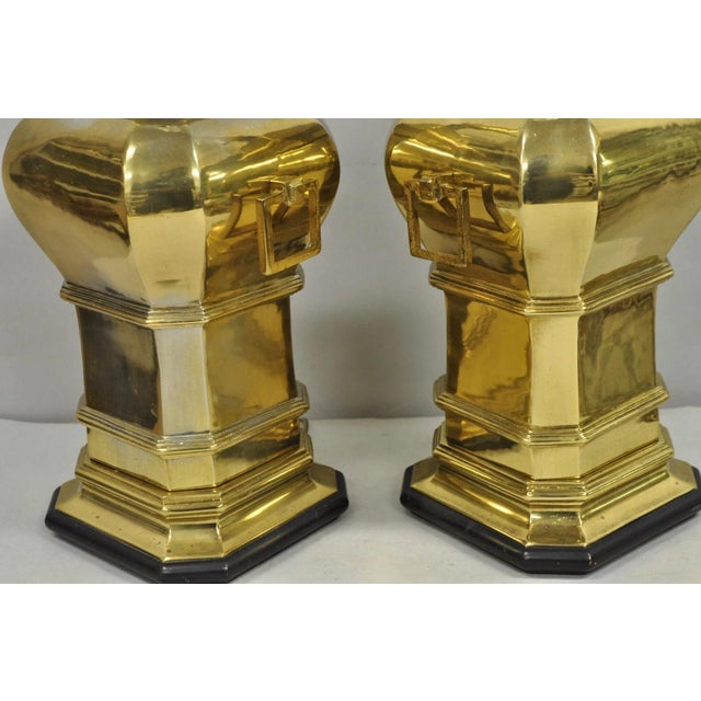 Vintage Chinoiserie Chinese Ginger Jar Brass Plated Metal Table Lamps - A Pair For Sale - Image 11 of 14