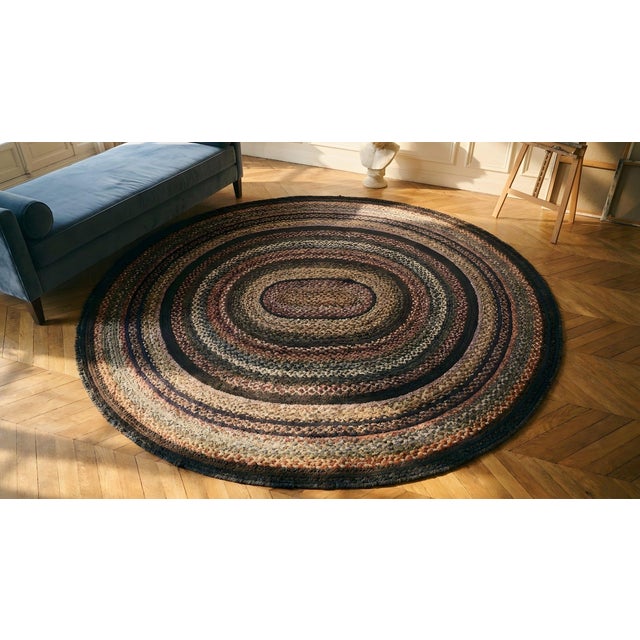 1930s Multicolor Classic Antique American Braided Round Rug 8'10 X 9'9" Wool Carpet For Sale - Image 14 of 16