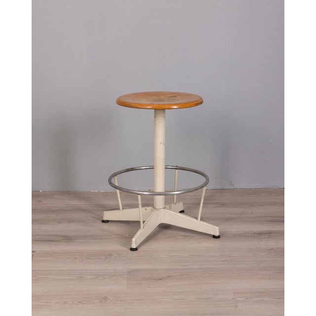 Vintage Industrial Metal and Wood Stool, 1960s For Sale - Image 9 of 9