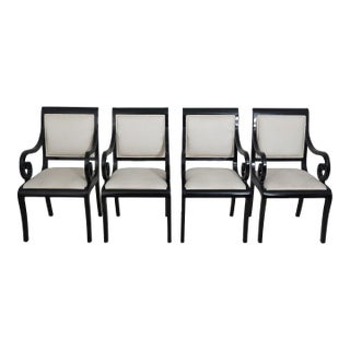 Set of 4 Black Lacquer Regency Style Armchairs For Sale