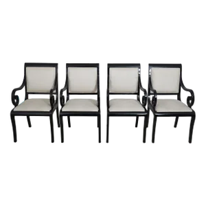 Set of 4 Black Lacquer Regency Style Armchairs
