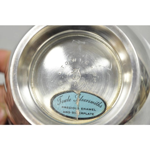 Vintage Towle Mid Century Modern Silver Plated Green Enamel Candy Nut Dish Bowl For Sale - Image 11 of 12