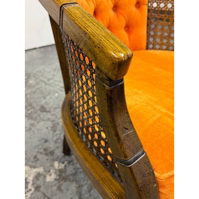 Saffron Velvet Mid 20th Century Cane Barrel Chairs, Pair For Sale - Image 10 of 12