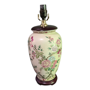 Vintage Asian Motif Chinoiserie Hand Painted Floral Table Lamp