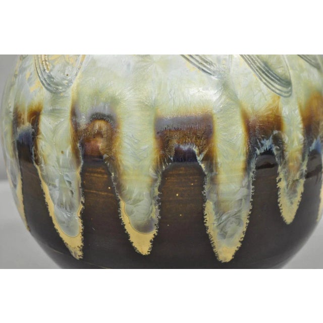 Vintage Mid Century Modern Brown Drip Glazed Bulbous Japanese Studio Vase Signed For Sale In Philadelphia - Image 6 of 12