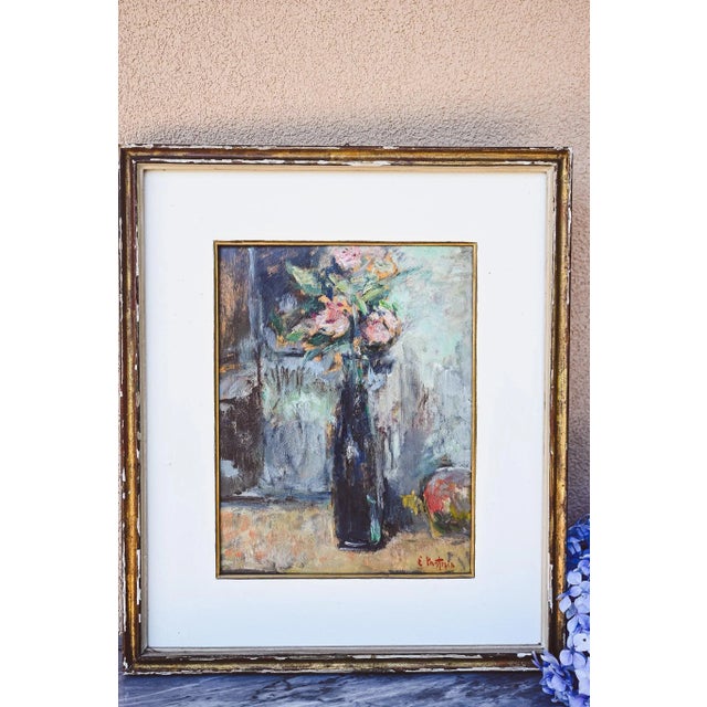 Blue Ezio Pastorio, Vase of Flowers, Oil on Panel, 1970s For Sale - Image 8 of 8