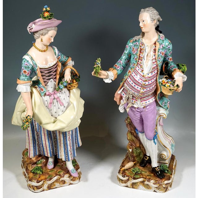 Gardener couple consisting of two large single figures. The female gardener wears rural rococo clothing: a dress with...