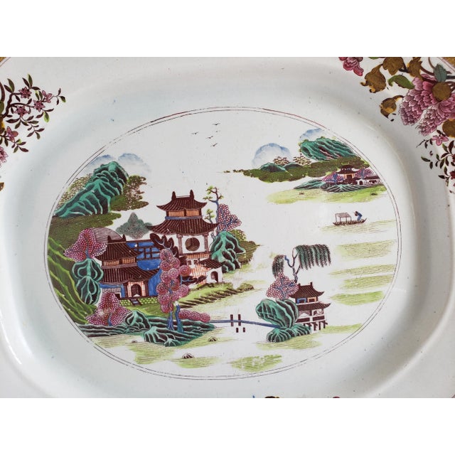 Pink 19th Century Mason's Ironstone Pagoda Motif Platter For Sale - Image 8 of 12
